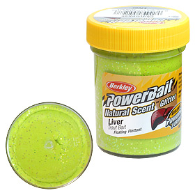 Паста форелевая Berkley Powerbait Natural Scent Glitter Trout Bait (50г) Liver Chartreuse