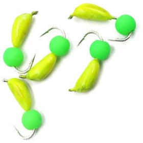 Мормышка безнасадочная Яман Банан желтый 3мм (0.5г) шарик зеленый неон (5шт)